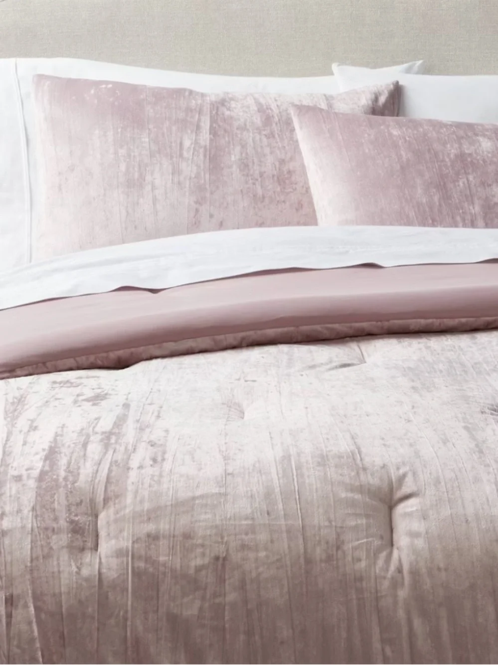 3 Piece Luxe Distressed Crinkle Velvet Comforter and Sham Set Mauve